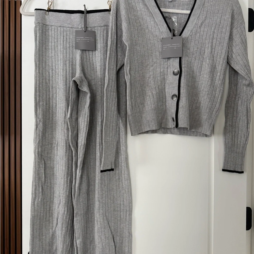 Marled Gray Knit Cardigan with Black Trim - Picture 1 of 8